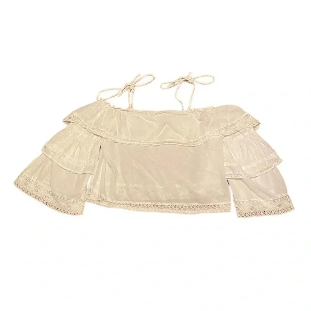 white off the shoulder top crop top TopShop 
Size 4 feminine Cottagecore spring